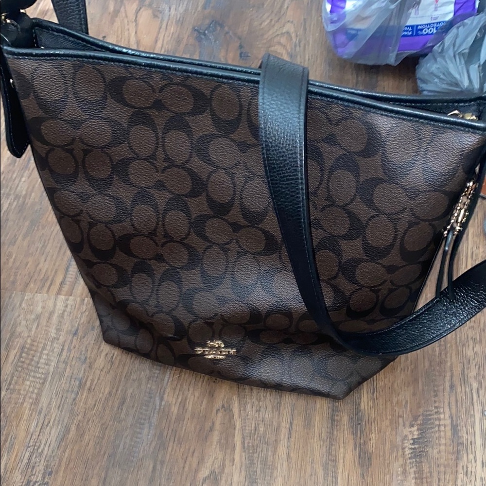 Coach Brown and Black Signature Tote Bag